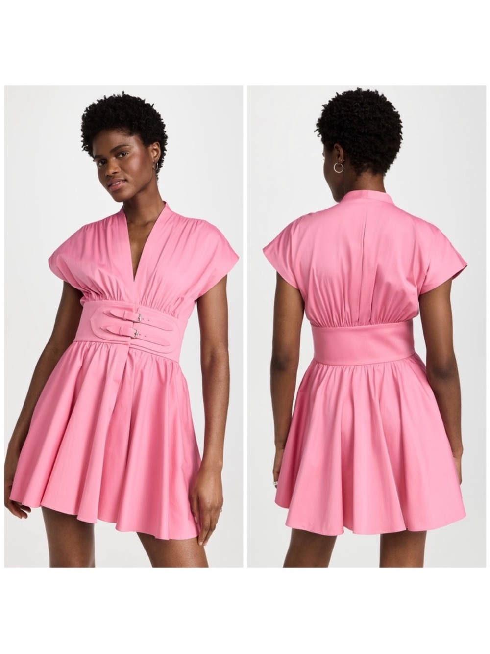 ALEXIS Bree Gathered Poplin Belted Mini Dress Pink XS - Picture 2 of 10